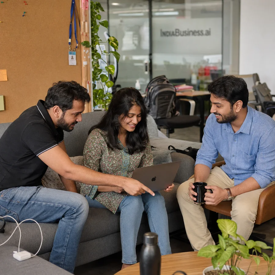 The IndiaBusiness.ai team reviewing work together