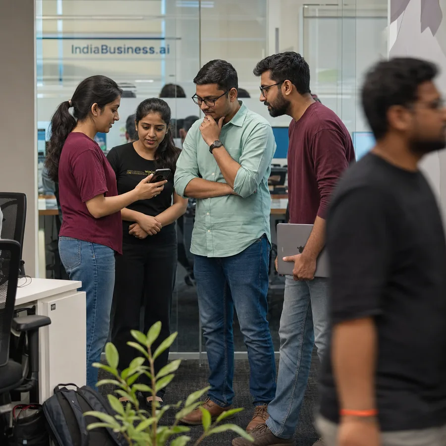 The IndiaBusiness.ai team reviewing a client update
